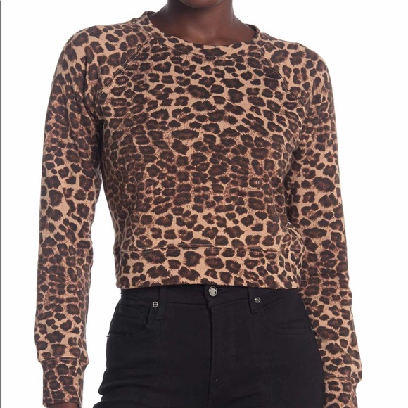 HP🏅Good American Leopard crewneck crop sweatshirt - Picture 1 of 6